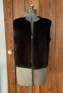 Banana Republic Faux Fur Brown Sleeveless Full Zip Vest - Size XL