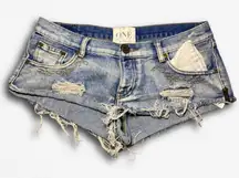 One Teaspoon Bandits Low Rise Distressed Denim Shorts - Size 28