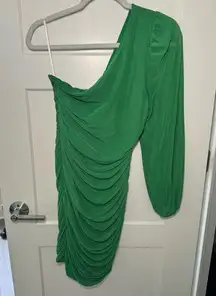 Green one shoulder Rouched dress