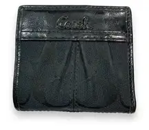 Coach  Compact Signature Print Black Wallet