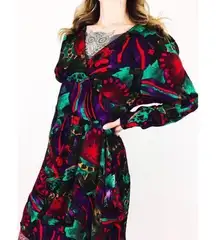 Vintage Patterned Dress with Draped Skirt | Size M