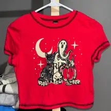 SHEIN Juniors Red Crop Top Tee with Fun Graphic