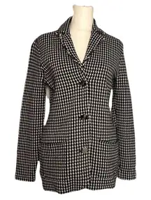 Chaps Houndstooth Blazer Women’s Small Knitted Black White Button Up Ladies