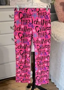 Bright Pink Graphic Print Pajama Pants Low Rise Plush