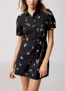 Urban Outfitters  Carla Collared Button Front Utility Shirt Floral Dress Black XS