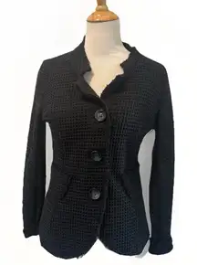 Lulululu Black Waffle Knit Frayed Trim Jacket Size Small