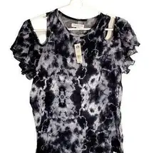 NWT Grayson/Threads Cold Shoulder Black/White Tie Dye Blouse Size Medium