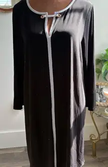 Ivanka Trump Women's Black Long Sleeve Dress Large Keyhole Neck White Trim‎