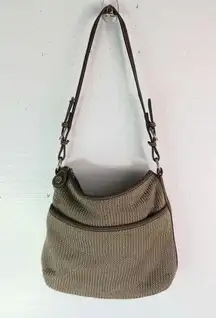 SAK Brown Knit Buckle Strap Logo Zipper Pull Shoulder Bag