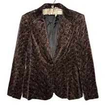 Vintage 1960's Paisley Floral Velvet Blazer Jacket 12 Mid Century Retro USA Made