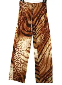 Natori Womens Size M Pants Multi Animal Print Straight Leg Stretch Brown