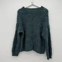 American Eagle Teal Blue Knit Crewneck Sweater Size Medium Wool Blend