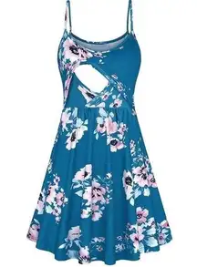 NWOT Floral Nursing/Breastfeeding/maternity Dress - Turquoise Spaghetti Straps