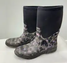 Western Chief Bog like neoprene boots black purple leopard women's 7