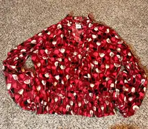 Cabi Floral Ruffle‎ Blouse Top Long Sleeve Smocked Waist Red White Black M