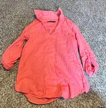 Zara Basic‎ Coral V-Neck Long Sleeve Blouse Casual Office Top XS