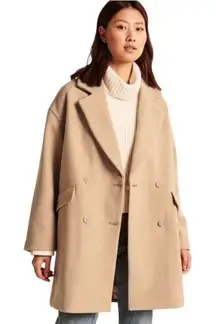 Abercrombie & Fitch Wool blend oversized boxy light brown tan coat sz Medium