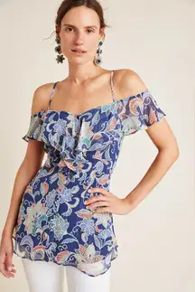 NWT Maeve‎ Anthropologie Mariposa Open-Shoulder Ruffled Top, Size 2