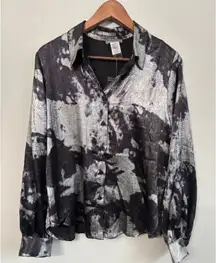 Sans Souci Womens M Metallic Tie Dye Button Down Shirt Blouse Top