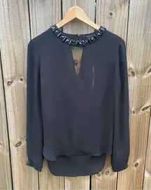 3/$20 BCBGMAXAZRIA Black Embellished Long Sleeve Blouse