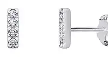 Sparkling Diamond Bar Stud Earrings | 14k White Gold over Sterling Silver‎