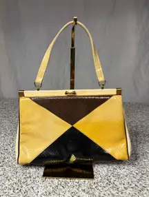Naturalizer Vintage Patchwork Top Handle Bag Yellow Brown Gold Tone