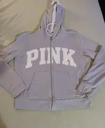 Victorias Secret PINK Medium Womens Sweatshirt Gray Full Zip Hoodie Lightweight