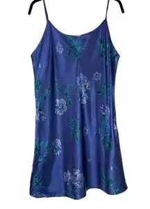 Y2K Floral Satin Mini Slip Dress Sz XL Blue Purple