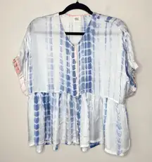 Norblack Norwhite Tie Dye Satin-y Peplum Top Button Down Short‎ Sleeve Small