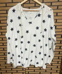 Lou  & Grey White And Navy Star‎ Hooded Pullover Size Medium