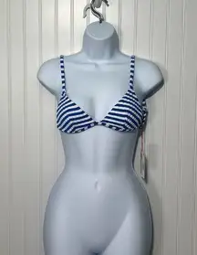 Solid & Striped Lulu Top Azure Stripe V-Neck Bikini Swim Top Navy Blue White XS