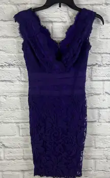 Tadashi Shoji  Purple Lace Dark Feminine Sexy Sheath Dress Size 0 Petite