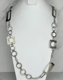 Chunky Geometric Silver Tone Necklace - Mixed Links
