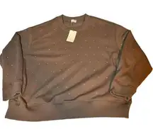 A New Day NWT  Taupe Beaded Crew Neck Sweatshirt