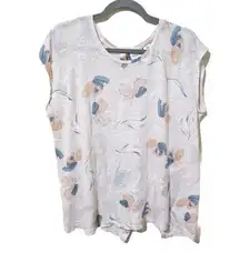 Rachel Zoe Floral Linen Top Womens Size XL Dolman Button Back Multicolor