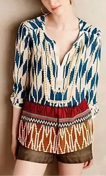 Maeve x Anthropologie Blue & White Rohana Ikat Blouse Size 4