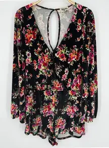 Show Me Your Mumu Kelsey Romper Womens Medium Black‎ Floral Velvet Boho Party