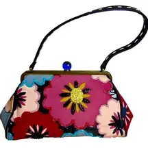 Rare Isabella Fiore Y2K Beaded Floral Frame Bag  Vintage Boho Statement Purse
