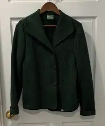 Geiger Women’s Pure Wool Button Down Sweater Jacket Dark Green/Black Size 40