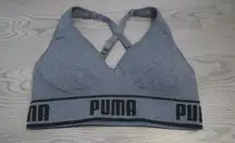 PUMA women's padded sports sporty exercise bra in gray and black size small.