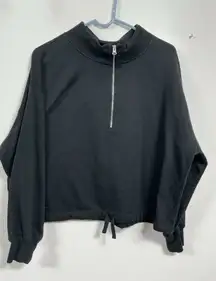 Womans Old Navy Long Sleeve Pullover Sweatshirt Medium Black 1/4 Zip Cropped