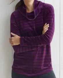 Talbots  Luxe Velour Cow Neck Striped Pullover Top Sweatshirt Stretch Purple M