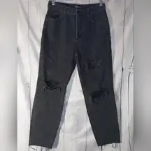 White Fox Distressed/Ripped Black Denim Jeans Size L With Raw Hem