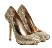 women’s sparkly gold glitter pumps size IT 38.5 US 8.5