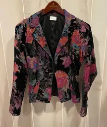 Vintage 90s-Y2K crushed velvet floral whimsigoth lightweight blazer mesh sheer