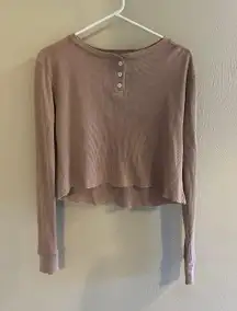 Pink Mauve Waffle Henley Long Sleeve Crop Top