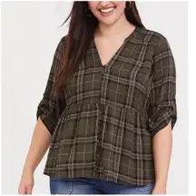 Torrid 3 Green Plaid Plus Size Button Front Babydoll 3x 22 24