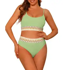 Amazon Light Green Ribbed High Waisted Adjustable‎ Strap Bikini Set XL