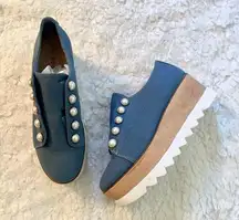 Bamboo Cute Denim Pearl Slip On Platform Shoes