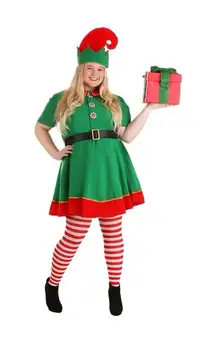 Women's Elf Costume Dress W/ Hat 3X Green Red Gold Trim Christmas Outfit NWT